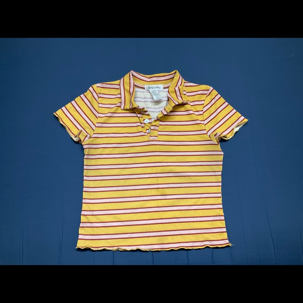 Lovely Bubbly top, with pink, yellow and red velvet stripes.
